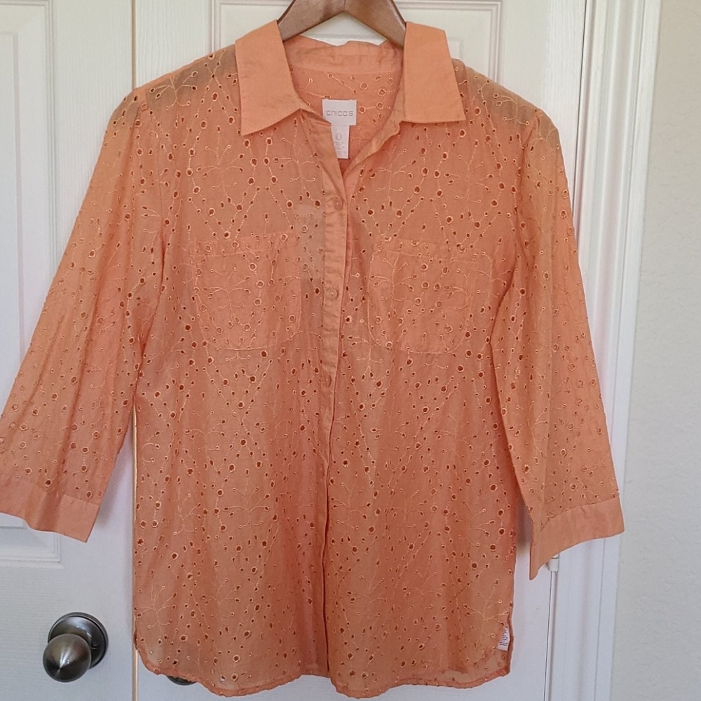 Chico's Aubrie Shirt/Shacket, Size 0, NWT, three quarter sleeve
